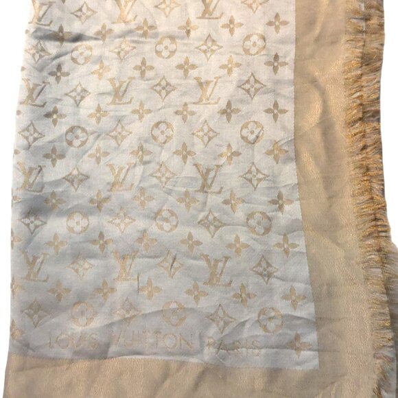 LOUIS VUITTON LV Light Gold & Gold Monogram Shawl Scarf Wrap - Picture 4 of 9